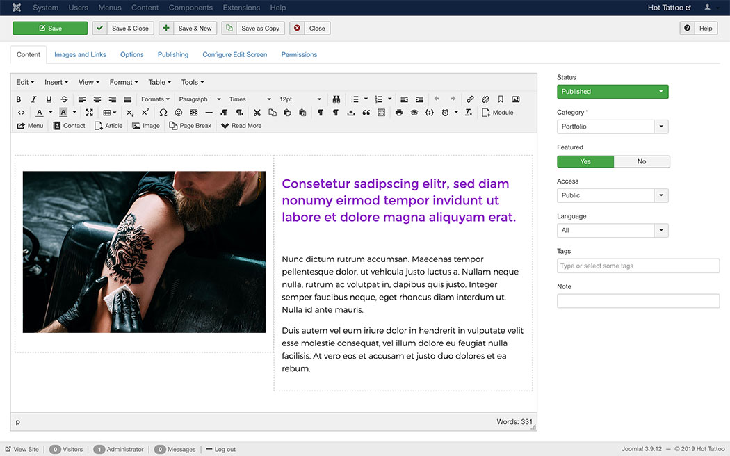 Tattoo Joomla Template